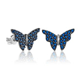 Boucles d'oreilles papillon bleu marine en argent